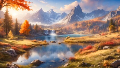 Fototapeta premium Valley Landscape Majestic Nature In Autumn Season