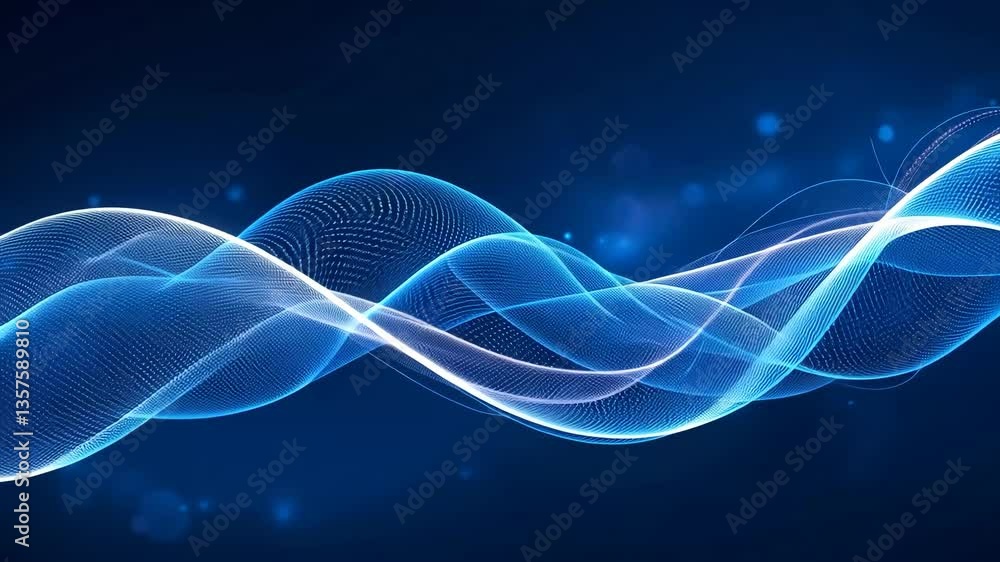 Poster abstract blue wavy particle background dynamic flowing digital energy visualization