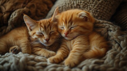 Kitten Pair Snuggling Blanket Comfort Warm Light Calm Sleepy Mood Cuteness Peace Photo