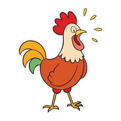 A rooster crowing at dawn signals the start of a new day, its clear, piercing call echoing across the countryside as the first light of morning breaks through the sky.