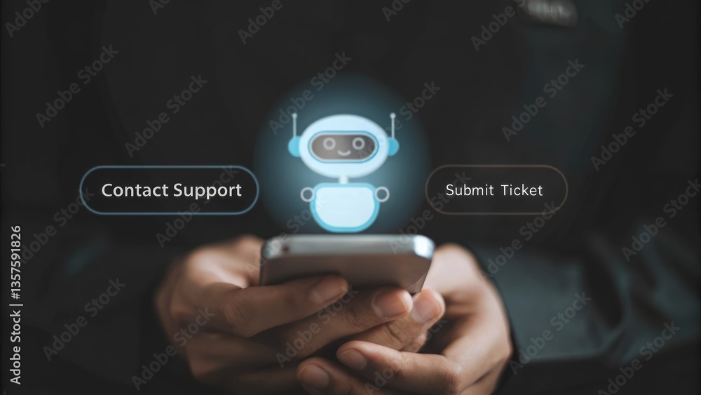 Aufkleber a person using a smartphone with a chatbot assistance interface