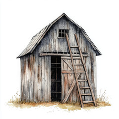 illustration painted in boho style rustic barn stands so weathered and stoic