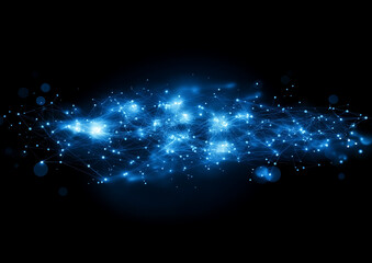 Abstract digital background with blue glowing network connections on dark gradient