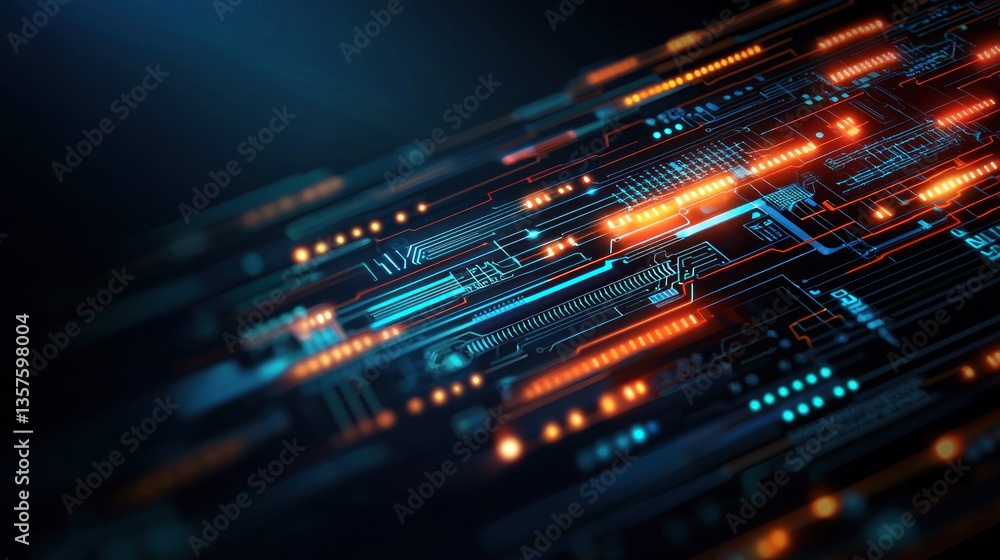 Aufkleber abstract digital circuit board with glowing lines and nodes, representing technology and innovation