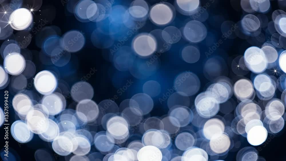 Poster abstract bokeh background with blue and white circular lights in dark setting