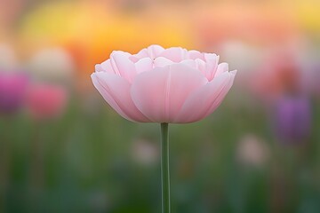 Obraz premium Pink Tulip Field Bloom Closeup.