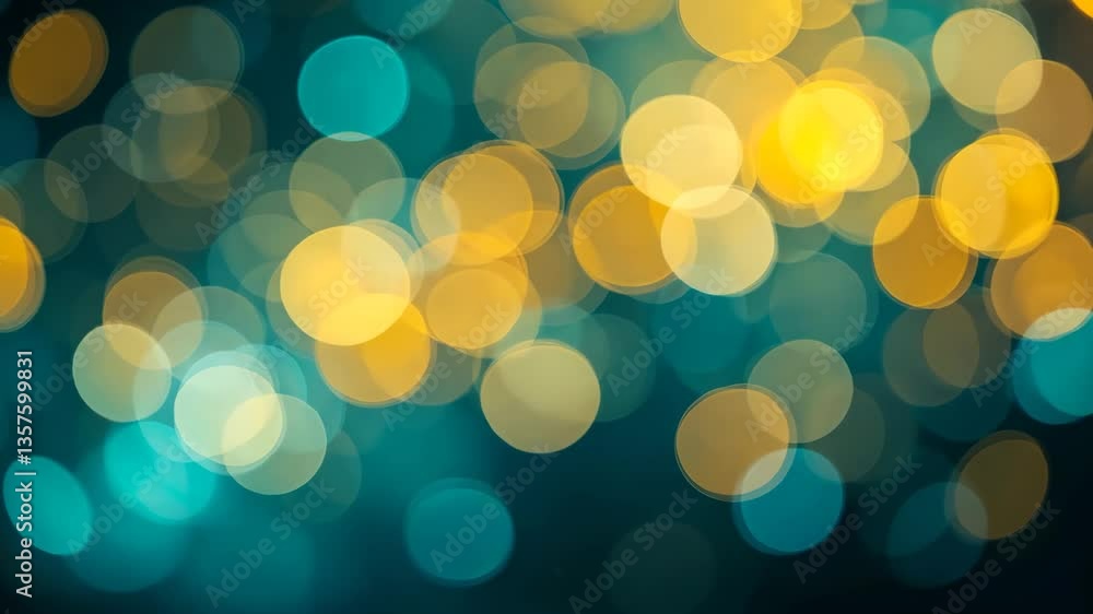 Poster abstract bokeh background with blue and yellow glowing circles against dark backdrop