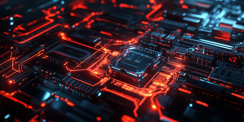 Futuristic electronic circuit in glowing design