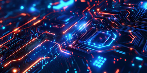 Futuristic digital circuit in neon