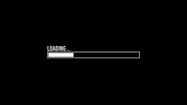 Creative horizontal loading progress bar animation with loading text in black. Zero to hundred percent downloading progress animation concept.