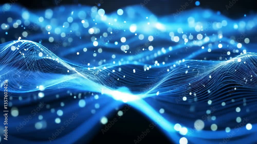 Poster futuristic abstract background featuring waves and connecting dots generative ai