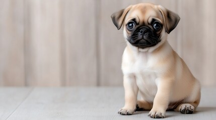 Pug Puppy Sitting and Looking at Camera Isolated on Transparent Background