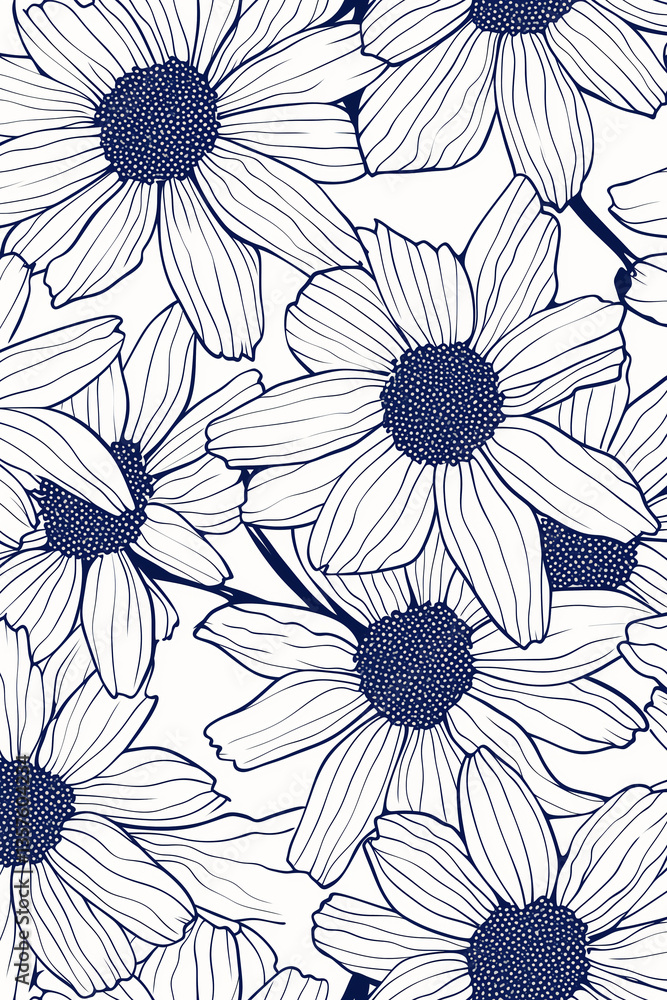 Poster floral embrace: a close-up view of intricate floral pattern featuring an array of daisy-like blooms 