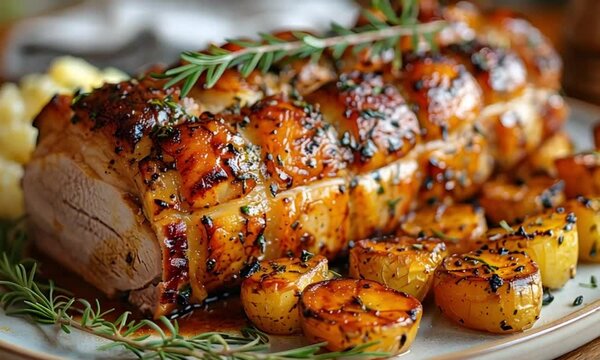 beautiful roast pork served on a large platter