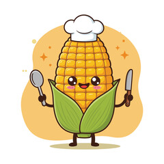 Cute Corn Chef Cartoon Character Illustration