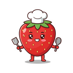 Adorable Strawberry Chef Cartoon Character Illustration