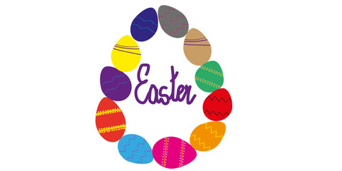 Vector illustration. Set of bright multicoloured, black Easter eggs with drawings. For decorating websites, clipart, postcards.PNG
