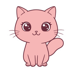 Adorable Pink Kitty Cat Vector Illustration - Cute Kawaii Pet Design