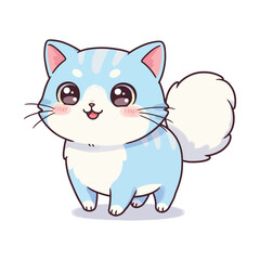 Adorable Blue Kitten Kawaii Cartoon Illustration
