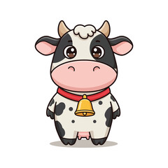 Adorable Cartoon Cow Illustration Vector Graphic of Cute Cow with Bell