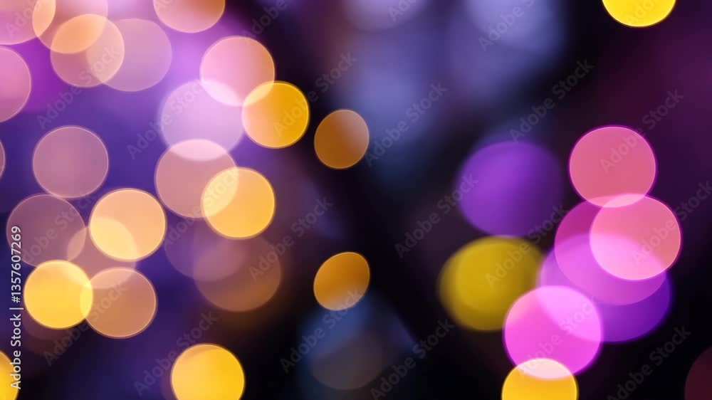 Poster abstract bokeh background with golden yellow and purple circles on dark backdrop