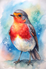 Red Robin in watercolor
