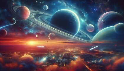 Sci Fi Sky Include multiple moons ringed planets or distant star