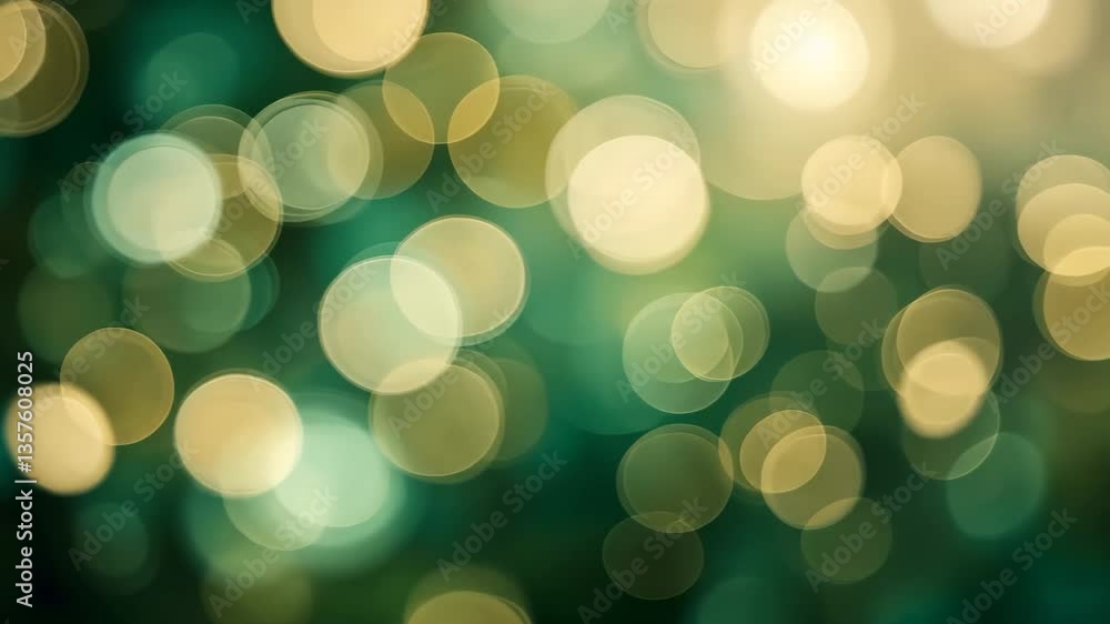 Poster abstract bokeh background with green and golden circles illuminated festive design
