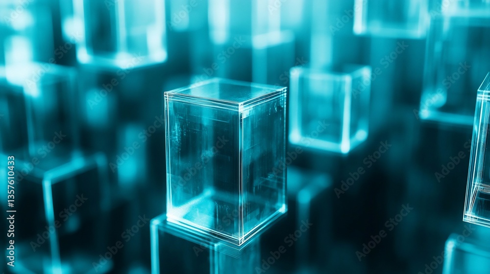 Poster abstract display of numerous transparent cubes