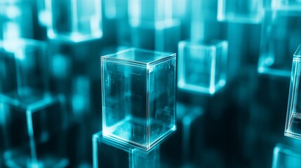 Abstract display of numerous transparent cubes