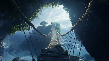 Suspension Bridge to Paradise: A Journey Across Verdant Cliffs and Azure Skies