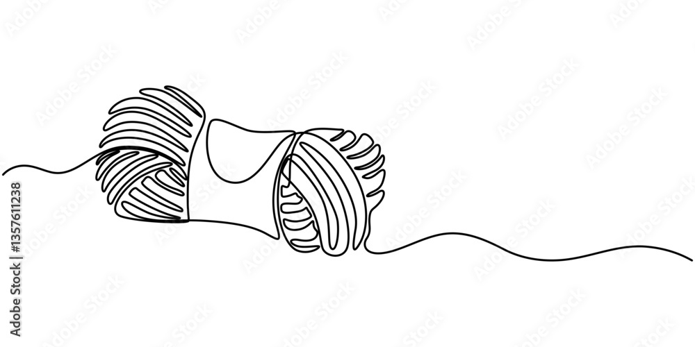 Poster ball of yarn in continuous one line art drawing style, clew ball of thread. continuous one line draw