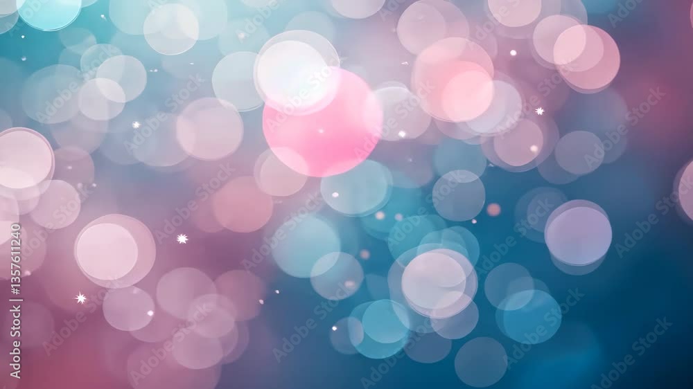 Poster abstract bokeh background with pink and blue circle overlays and soft lens flare effect