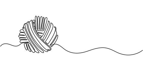 Ball of yarn in continuous one line art drawing style, Clew ball of thread. Continuous one line drawing, Ball of yarn one line drawing, Ball of yarn. Clew ball of thread. Vector illustration, Ball.