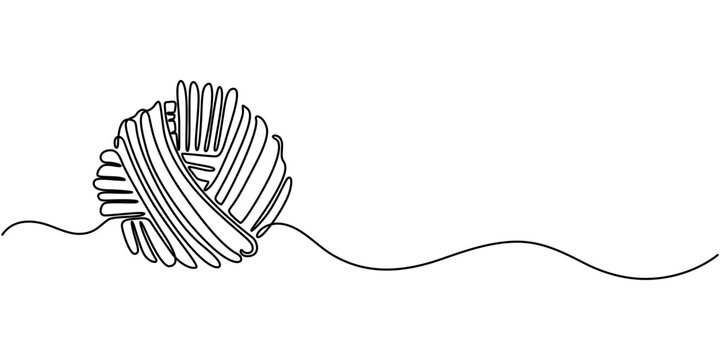 Ball of yarn in continuous one line art drawing style, Clew ball of thread. Continuous one line drawing, Ball of yarn one line drawing, Ball of yarn. Clew ball of thread. Vector illustration, Ball.