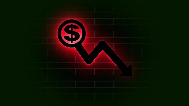 Money loss concepts. Cash down, arrow and dollar stocks graph, market fall. Money, profit, investment, growth business market fall.