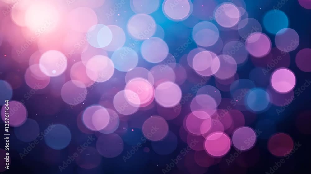 Poster abstract bokeh background with pink and blue circular lights and dark backdrop