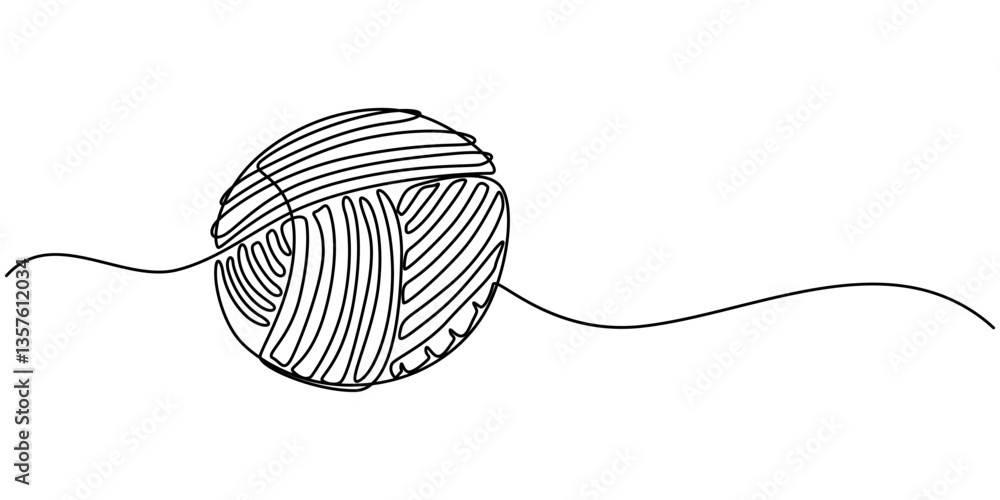 Poster ball of yarn in continuous one line art drawing style, clew ball of thread. continuous one line draw