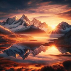 Naklejka premium Dawn’s Warm Embrace Dawn’s warm embrace of golden light over