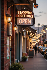 Seasonal Positions Open Sign Outside Ice Cream Shop – Perfect for Summer Job Search Promotions
