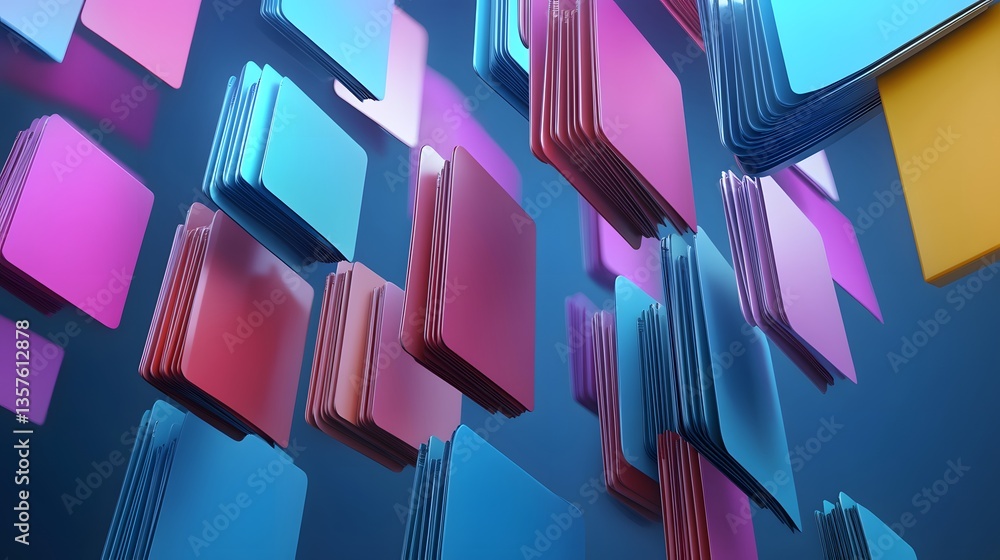 Aufkleber an abstract 3d colorful shapes floating in space