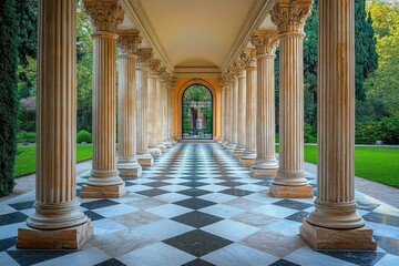 Obraz premium Grand Colonnade Pathway in a Historic Garden