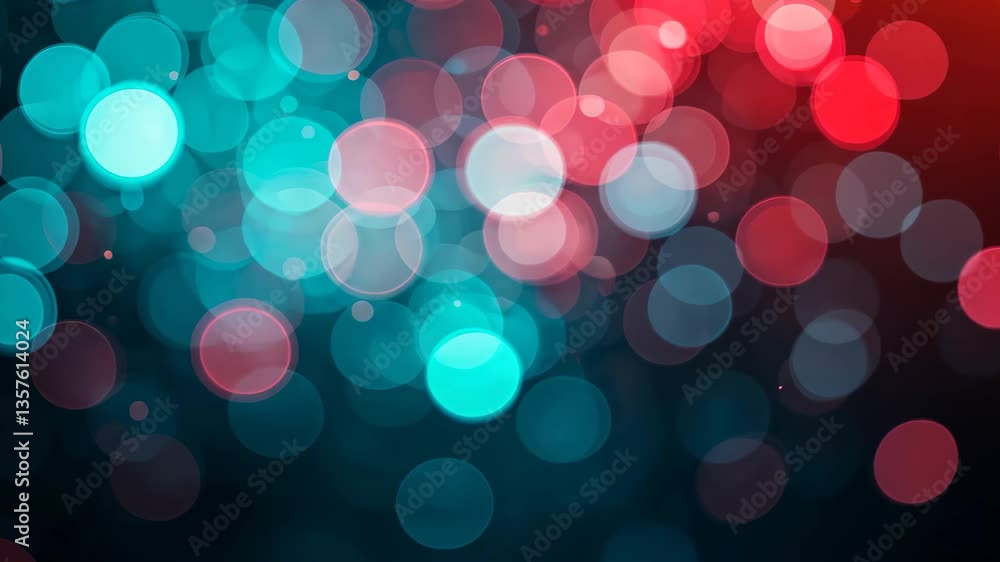 Aufkleber abstract bokeh background with red and cyan circular lights on dark surface