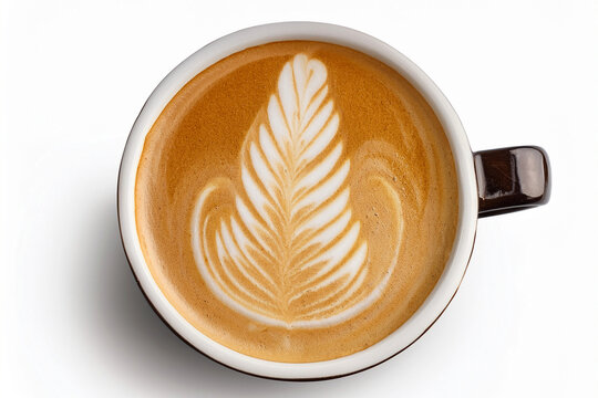 Taza de caf&eacute; con leche aislada sobre fondo blanco con trazado de recorte