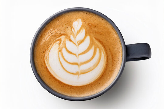 Taza de café con leche aislada sobre fondo blanco con trazado de recorte