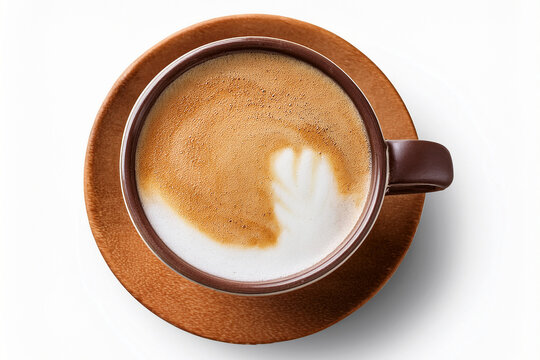 Taza de caf&eacute; con leche aislada sobre fondo blanco con trazado de recorte