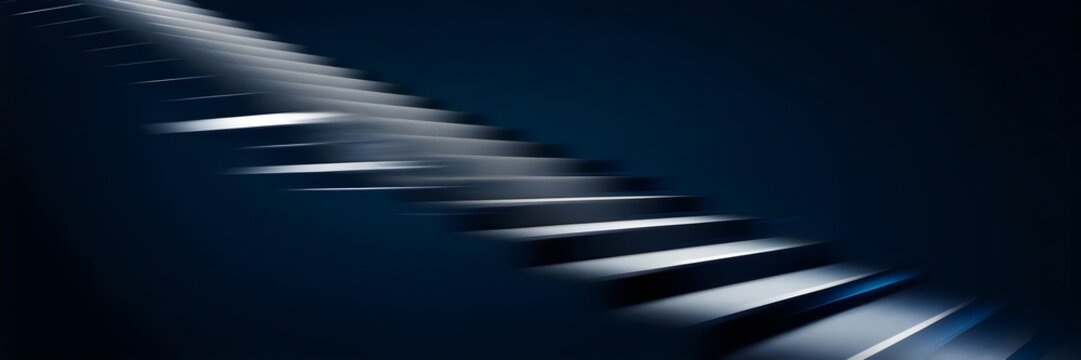 Navy gradient background with stairs blurring into motion streak – Ideal for modern, professional, or innovative design themes.