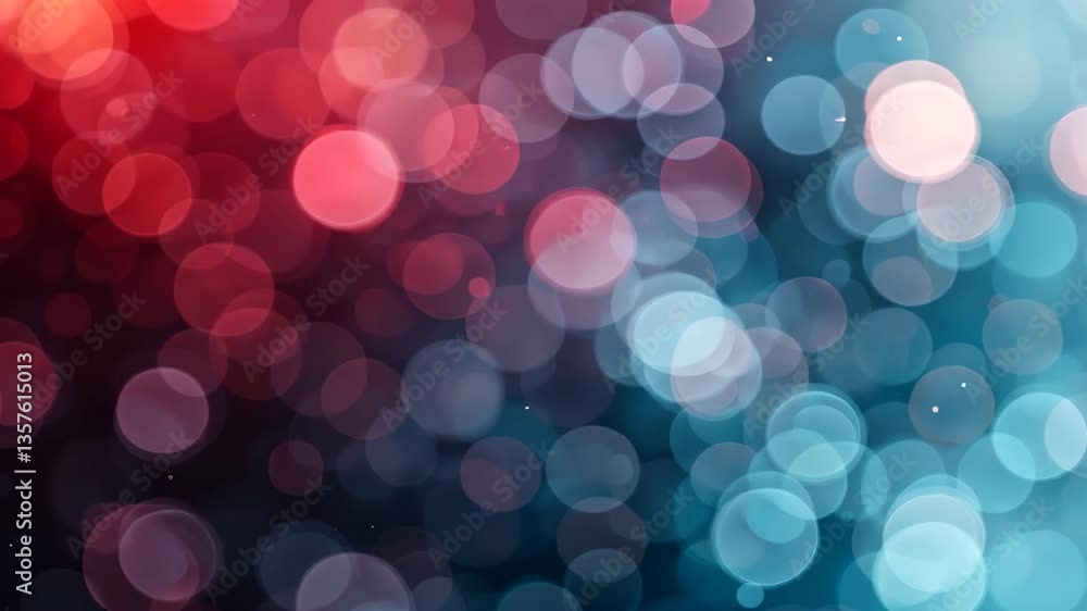 Poster abstract bokeh background with red and teal lights creating dreamy and festive colorful visual effec