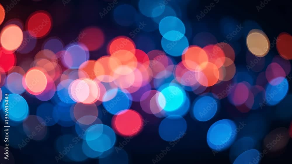 Poster abstract bokeh background with red orange and blue circles floating on black background