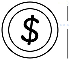 Dollar symbol in circle combined with a rightward arrow indicating monetary direction and improvement. Ideal for finance, investment, economy, savings, growth, business, planning. Flat simple